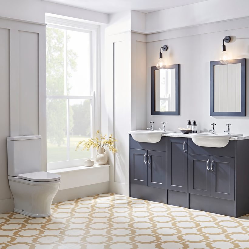 Langford semi countertop basin on stow midnight grey lifestyle Langford semi countertop basin on stow midnight grey lifestyle