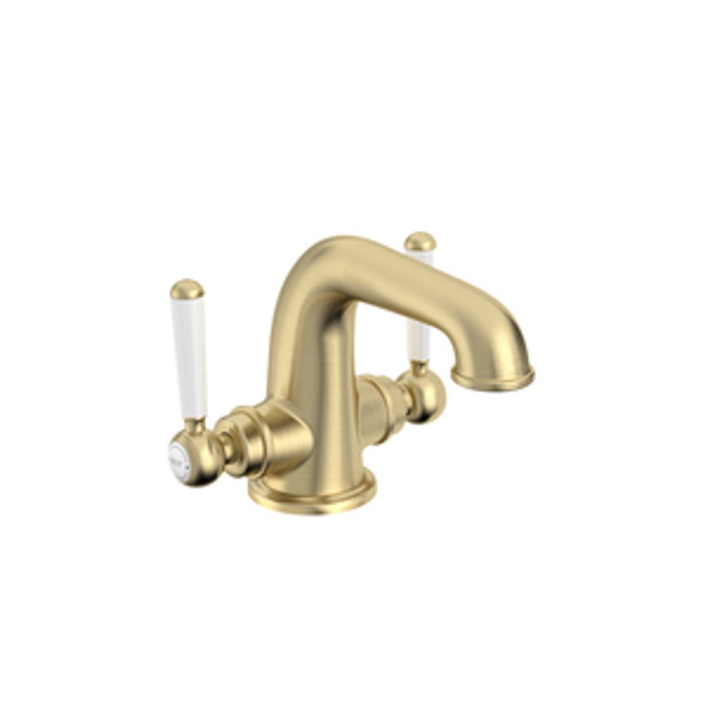 Lansdown Twin Handle Basin Mixer With Click Waste Brushed Brass 1064861 slide image Lansdown Twin Handle Basin Mixer With Click Waste Brushed Brass 1064861 slide image
