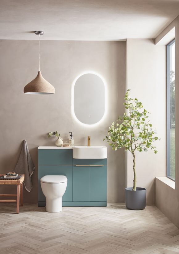 Match 1000mm RH Viridian Green with Beta Pill mirror brass handles Match 1000mm RH Viridian Green with Beta Pill mirror brass handles