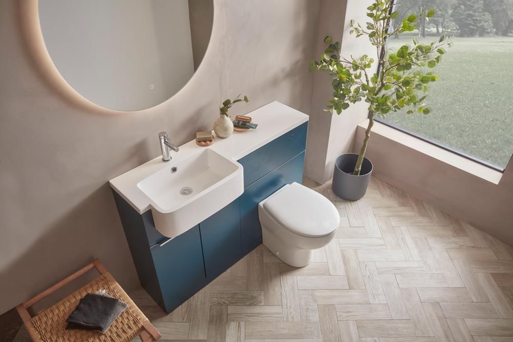 Match 1200mm LH Oxford Blue MAT12 OB Match 1200 LH basin Top Down 4664 slide image Match 1200mm LH Oxford Blue MAT12 OB Match 1200 LH basin Top Down 4664 slide image