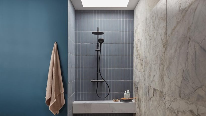 Merit Black Push Button Shower Banner Lifestyle Merit Black Push Button Shower Banner Lifestyle