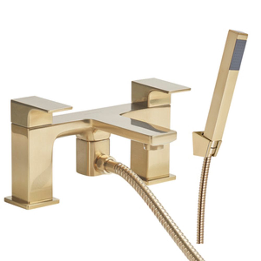 Metric Deck Mounted Bath Shower Mixer Brushed Brass 1065633 slide image Metric Deck Mounted Bath Shower Mixer Brushed Brass 1065633 slide image