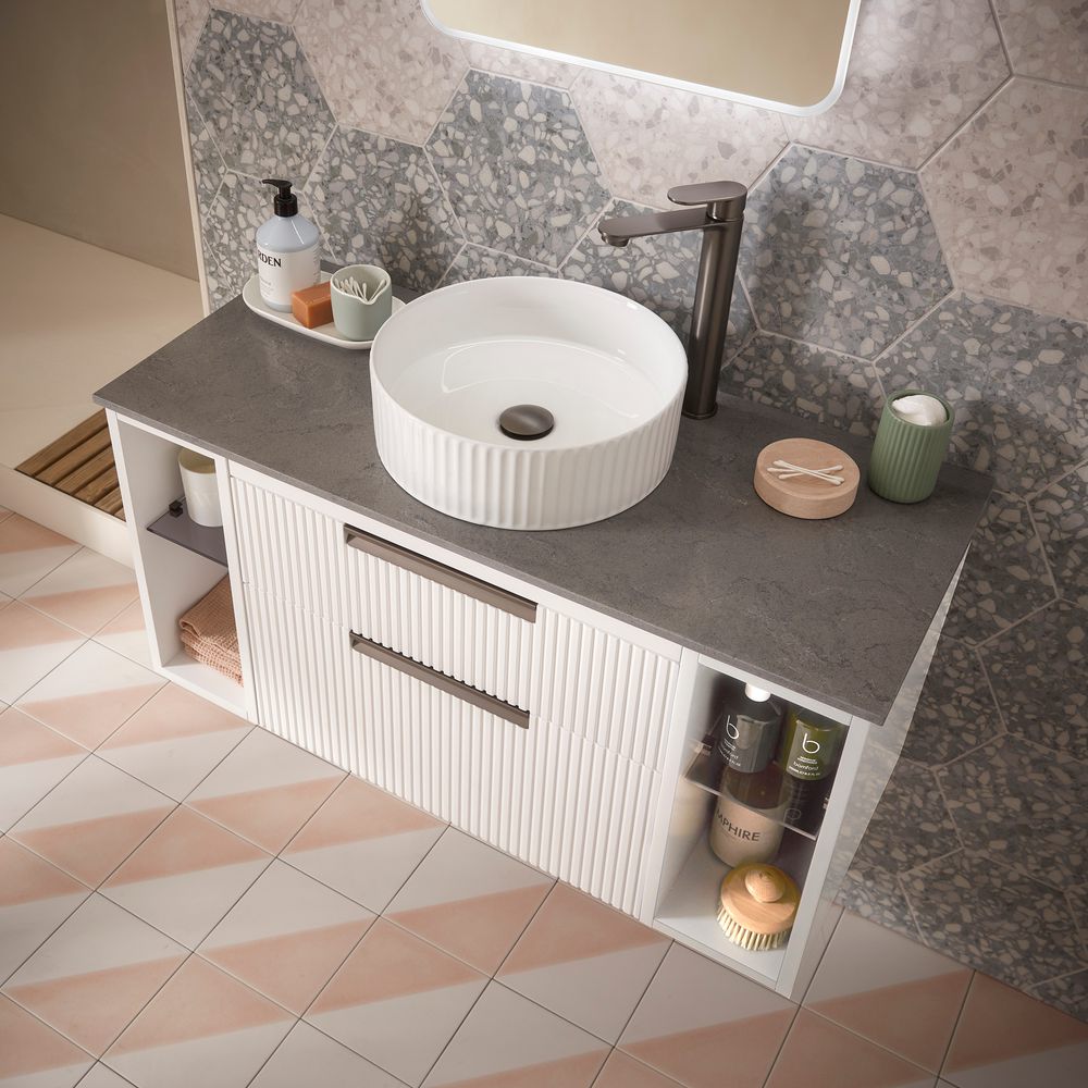 Platform 800 Fluted Wall Mounted Vanity Unit - Matt White | R2 Bathrooms
