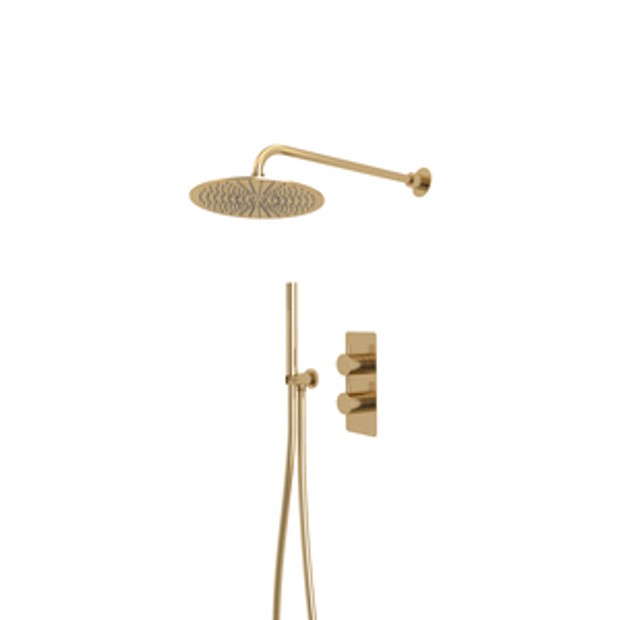 Quantum Dual Function Shower System With Handset Holder And Overhead Shower Brushed Brass 1065076 Quantum Dual Function Shower System With Handset Holder And Overhead Shower Brushed Brass 1065076