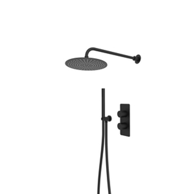 Quantum Dual Function Shower System With Handset Holder And Overhead Shower Matt Black 1065075 Quantum Dual Function Shower System With Handset Holder And Overhead Shower Matt Black 1065075