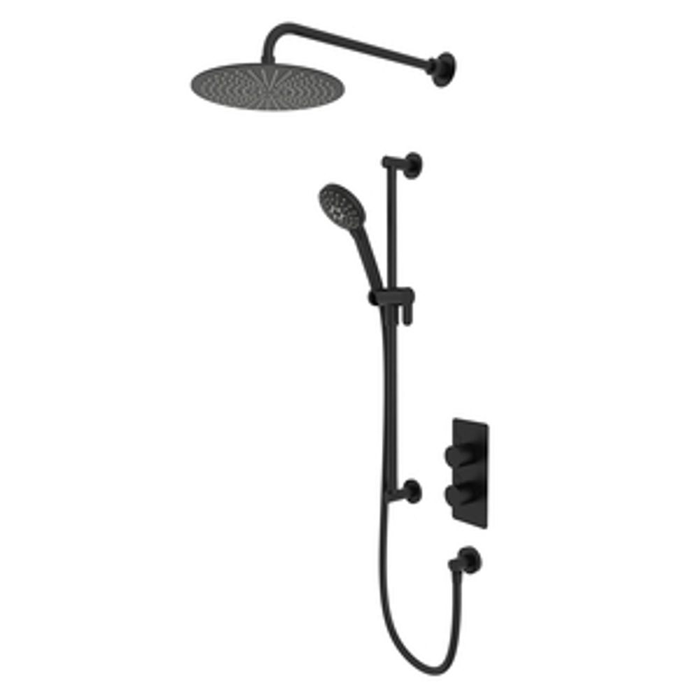 Quantum Dual Function Shower System With Riser Kit And Overhead Shower Matt Black 1065484 slide image Quantum Dual Function Shower System With Riser Kit And Overhead Shower Matt Black 1065484 slide image