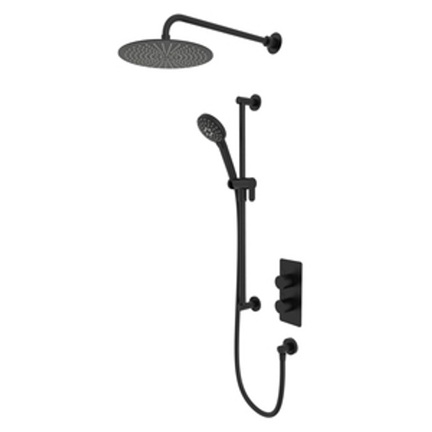 Quantum Dual Function Shower System With Riser Kit And Overhead Shower Matt Black 1065484 Quantum Dual Function Shower System With Riser Kit And Overhead Shower Matt Black 1065484