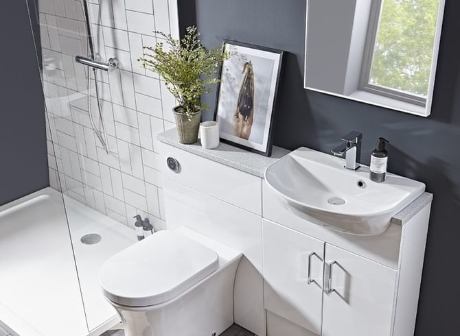 Radar BTW pan with semi countertop basin with white muse lifestyle flipped Radar BTW pan with semi countertop basin with white muse lifestyle flipped