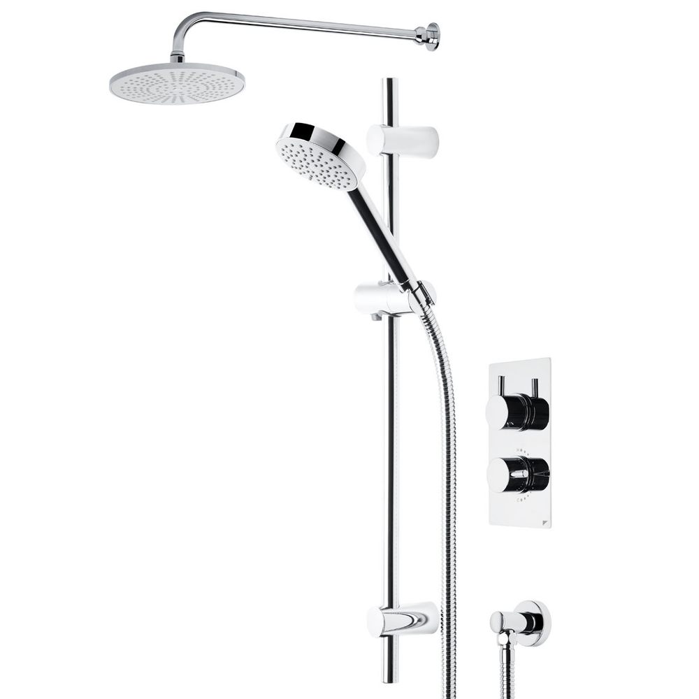 modern chrome fixed head shower, shower handset and concealed valve slide image