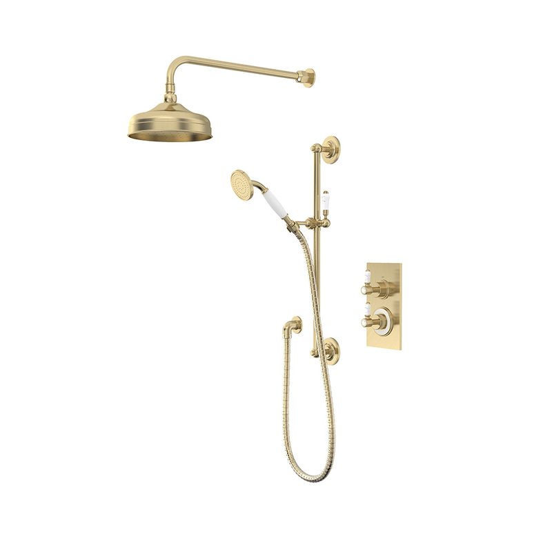 SVSET178 Keswick 2 F Shower System with Riser and Head Brushed Brass