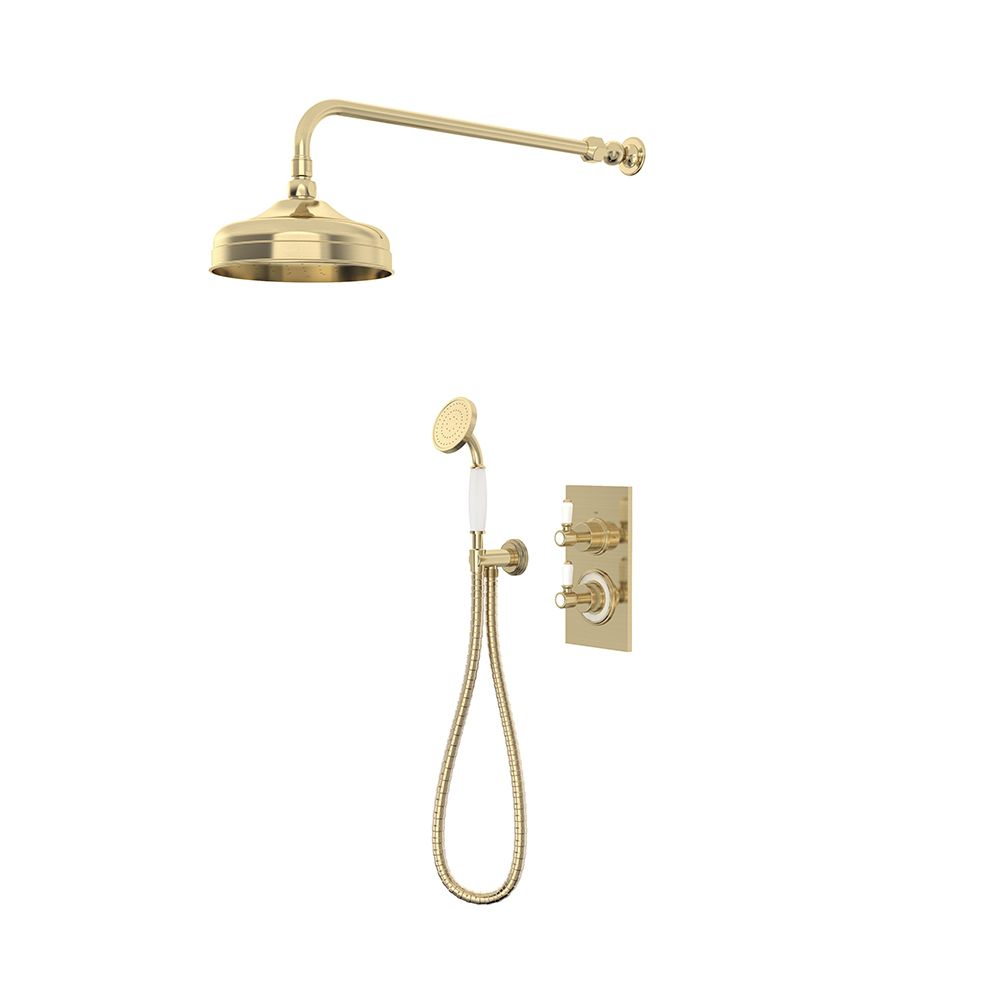 SVSET179 Keswick 2 F Shower System with Head and Handset Holder Brushed Brass slide image