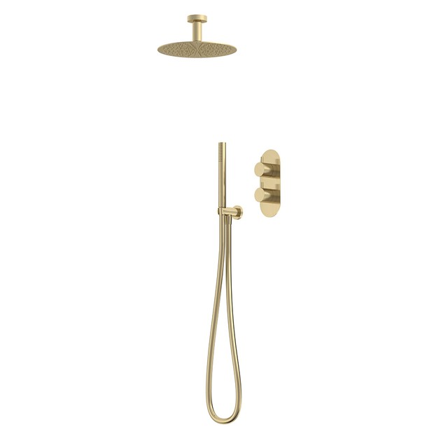 SVSET194 Unity 2 F Shower System Hotel Style with Ceiling Arm Brushed Brass