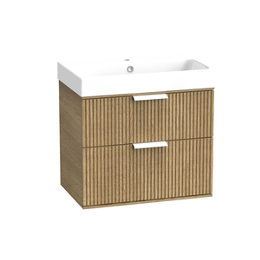 Scheme 600 Fluted Wall Mounted Vanity Unit Sand Oak 1065442 slide image Scheme 600 Fluted Wall Mounted Vanity Unit Sand Oak 1065442 slide image