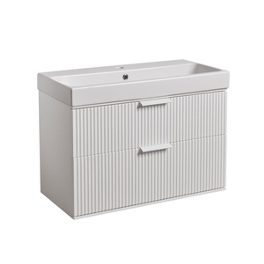 Scheme 800 Fluted Wall Mounted Vanity Unit Matt White 1065300 slide image Scheme 800 Fluted Wall Mounted Vanity Unit Matt White 1065300 slide image