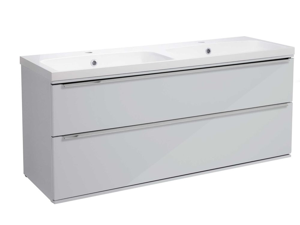 large duoble sink grey vanity unit slide image