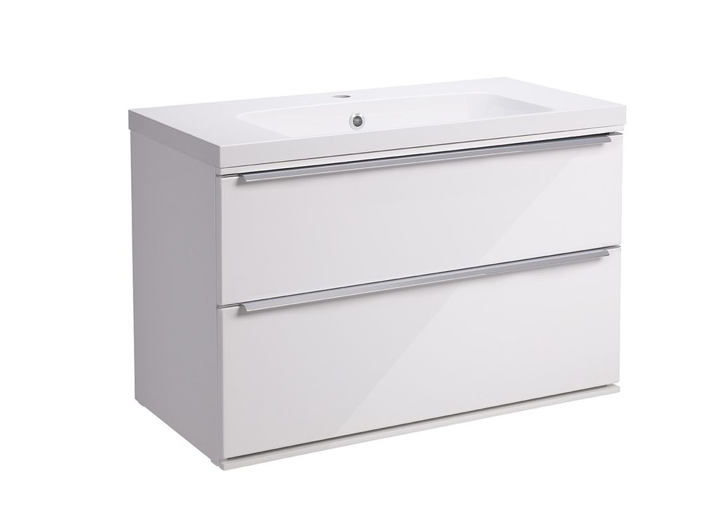 800mm gloss white double drawer bathroom unit slide image