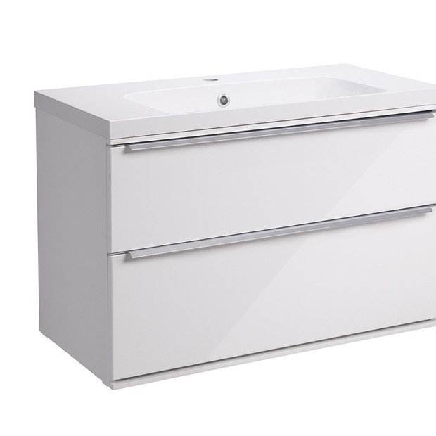 800mm gloss white double drawer bathroom unit