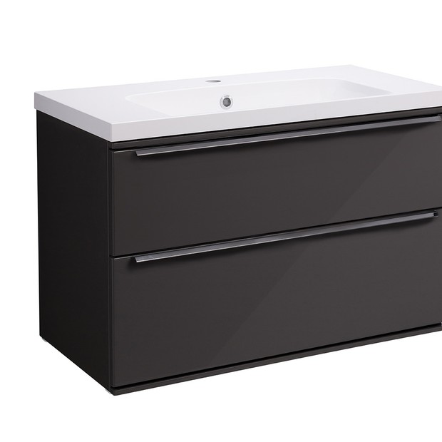800 wall mounted dark grey double drawer bathroom vanity unit