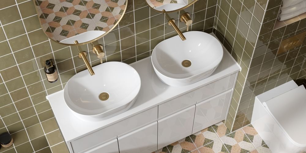 Scribe in Gloss White with two countertop basins slide image Scribe in Gloss White with two countertop basins slide image