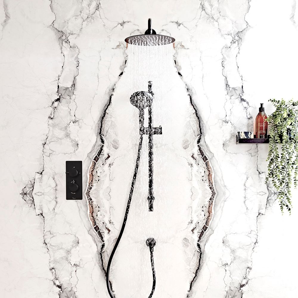 TAV Merit 2 F Black shower water ON lifestyle slide image TAV Merit 2 F Black shower water ON lifestyle slide image