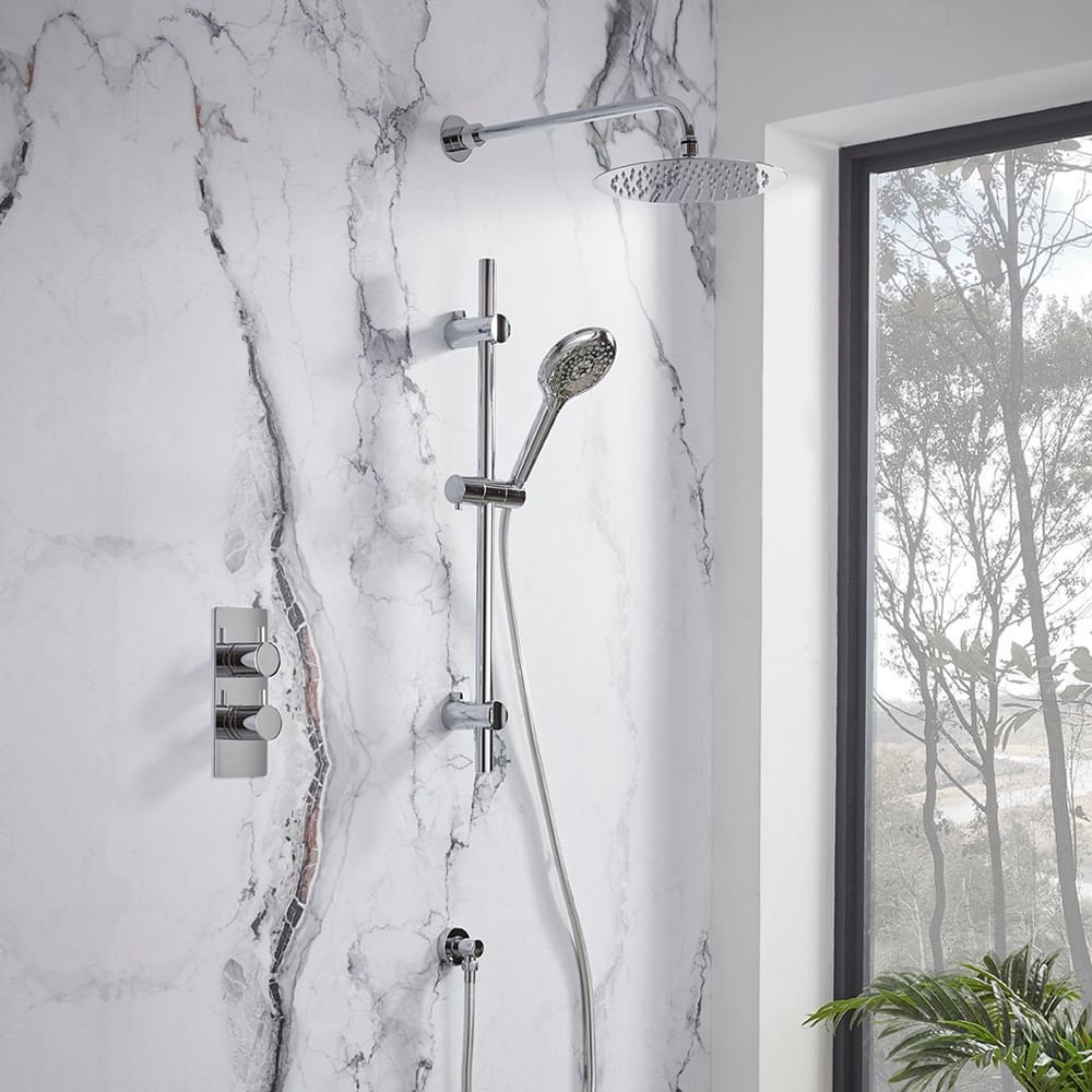 TAV Merit 2 F Chrome shower lifestyle slide image TAV Merit 2 F Chrome shower lifestyle slide image