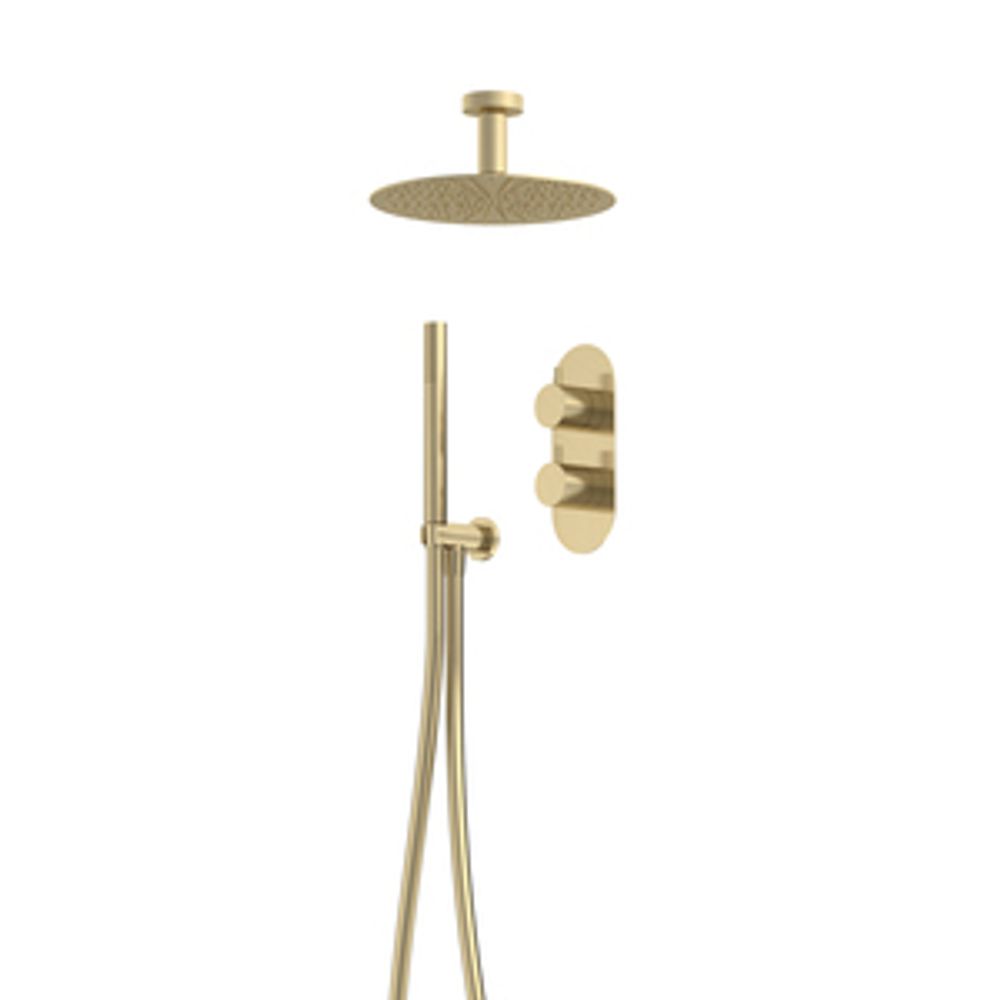 Unity Dual Function Concealed Shower System With Ceiling Head And Handset Outlet Brushed Brass 1065166 slide image Unity Dual Function Concealed Shower System With Ceiling Head And Handset Outlet Brushed Brass 1065166 slide image