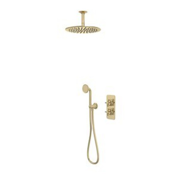 Walcot Dual Function Shower System with Ceiling Head Handset Outlet Brushed Brass 1102695 Walcot Dual Function Shower System with Ceiling Head Handset Outlet Brushed Brass 1102695