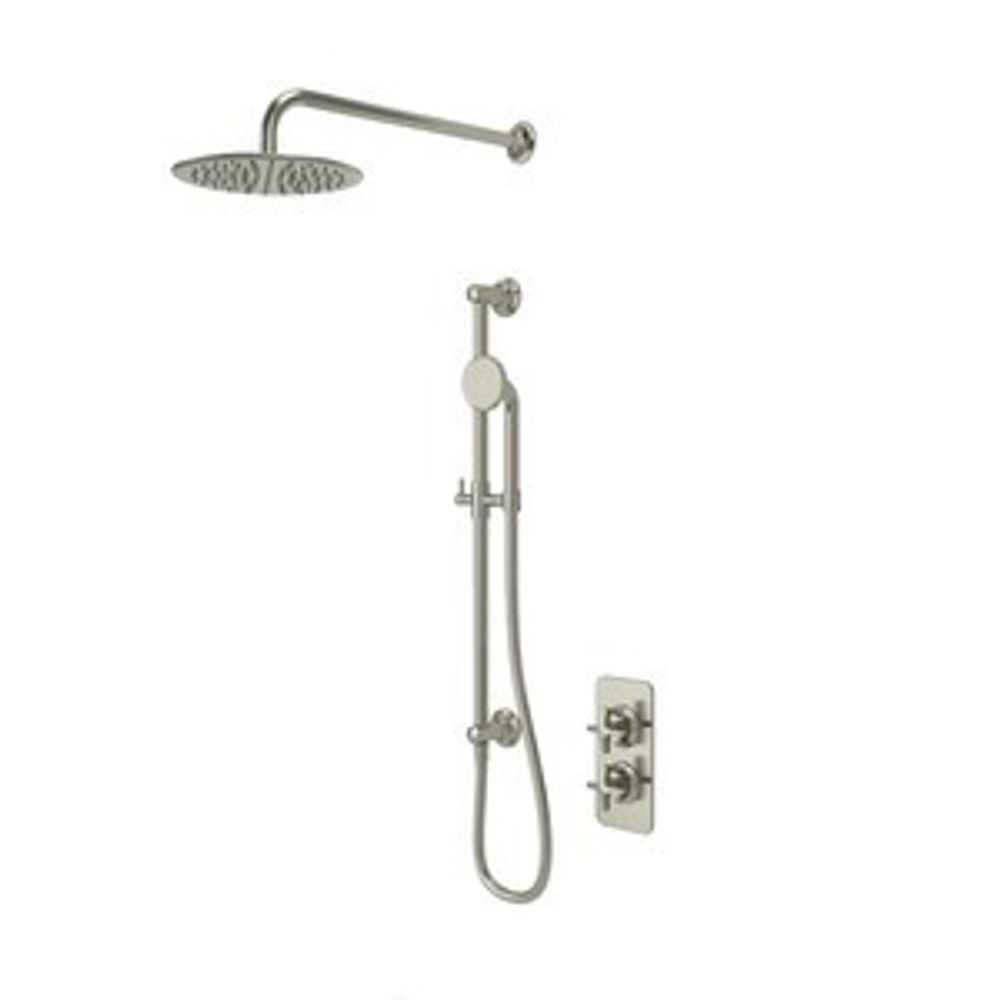 Walcot Dual Function Shower System with Outlet Riser Kit Overhead Shower Brushed Nickel 1102513 slide image Walcot Dual Function Shower System with Outlet Riser Kit Overhead Shower Brushed Nickel 1102513 slide image