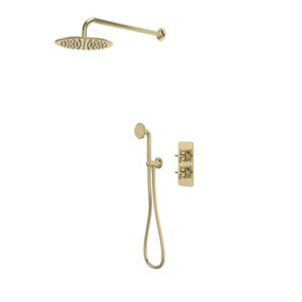 Walcot Dual Function Shower System with Overhead Shower Handset Outlet Brushed Brass 1102408 slide image Walcot Dual Function Shower System with Overhead Shower Handset Outlet Brushed Brass 1102408 slide image