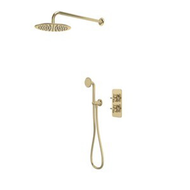 Walcot Dual Function Shower System with Overhead Shower Handset Outlet Brushed Brass 1102408 Walcot Dual Function Shower System with Overhead Shower Handset Outlet Brushed Brass 1102408