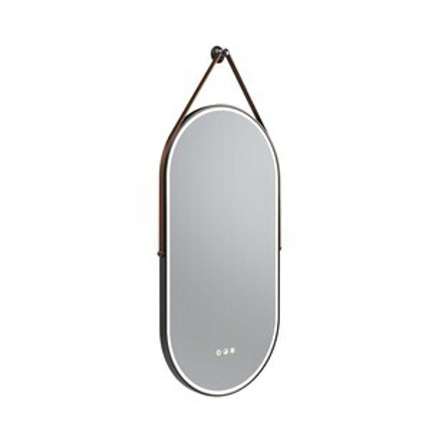 Walcot Pill 400 x 800 Mirror with Brown Strap Black 1102454 Walcot Pill 400 x 800 Mirror with Brown Strap Black 1102454