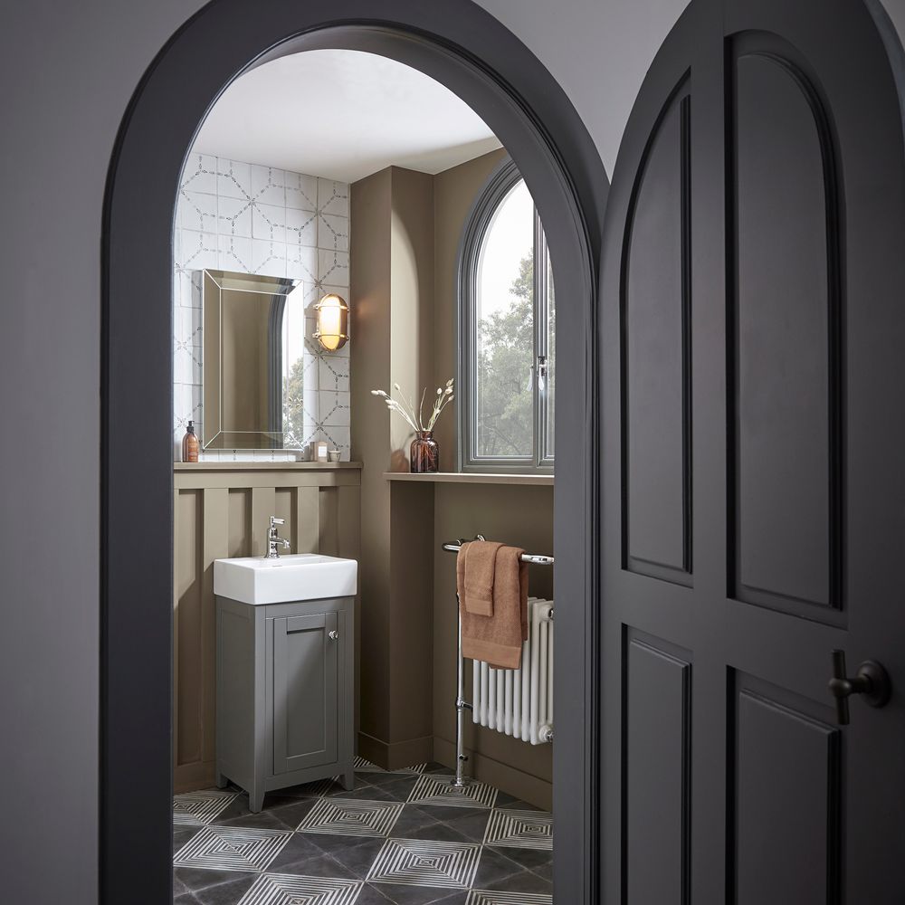 Widcombe Cloakroom Unit Through Door Pewter Lifestyle Zoomed out slide image